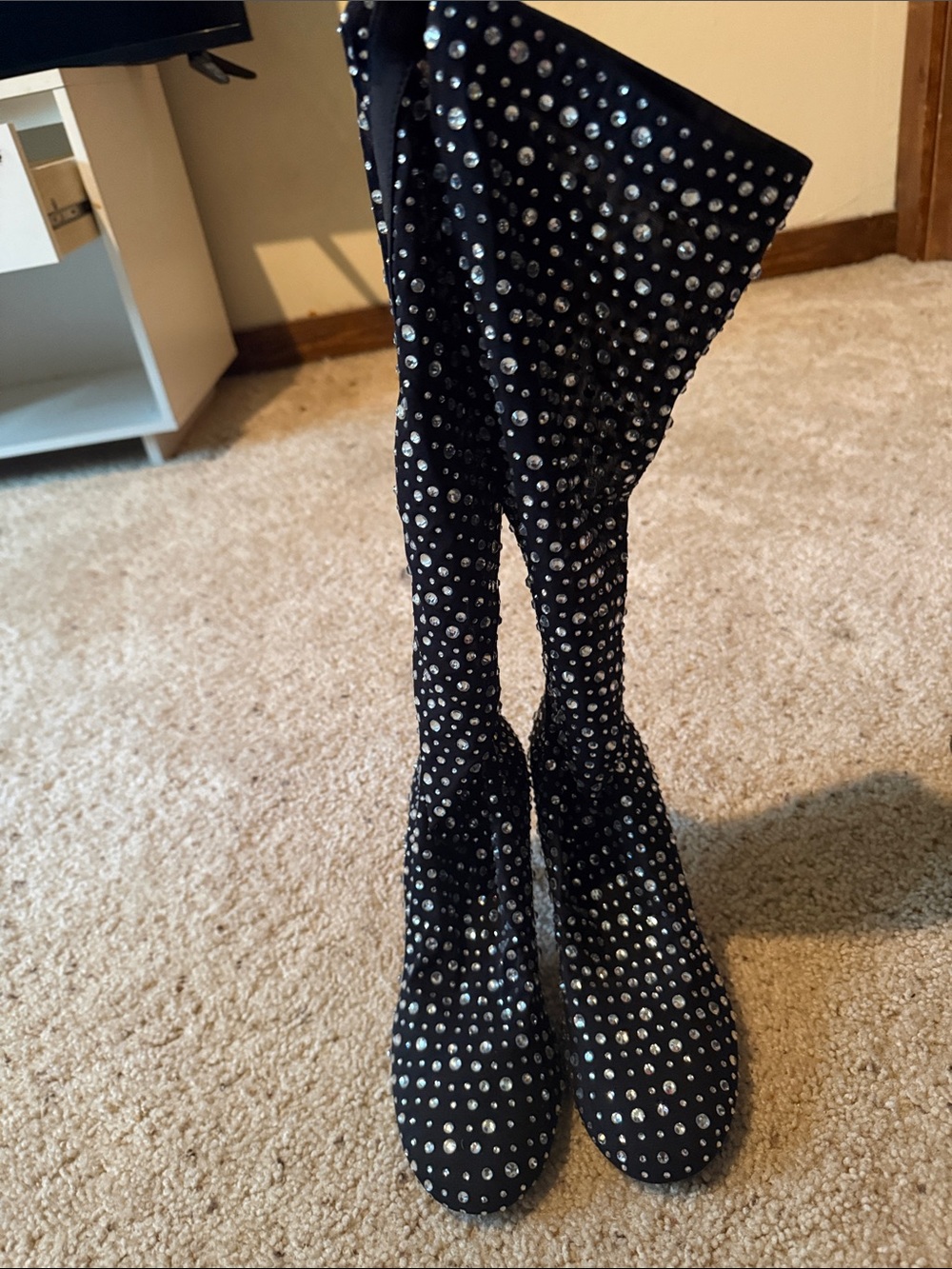 Zara Black Rhinestone Over-the-Knee Heeled Boots